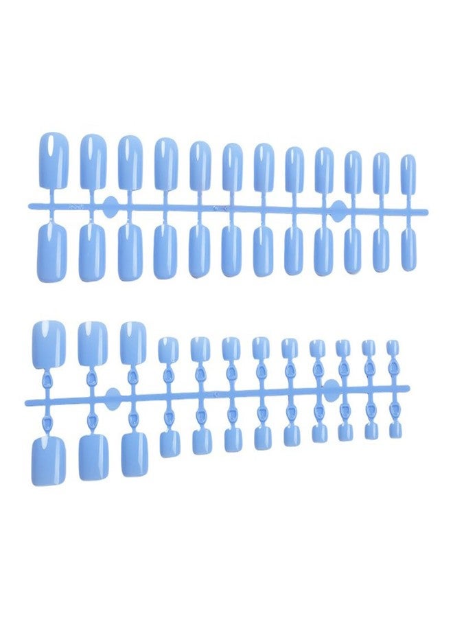 HJKDSFD Blue Press on Nails & Toenails Set Square Shape Acrylic Fake Toe Nails Full Cover Solid Color False Nails with Designs Sky Blue Short Glue on Toenails Summer Manicure Art for Women 48 Pcs - Image 4