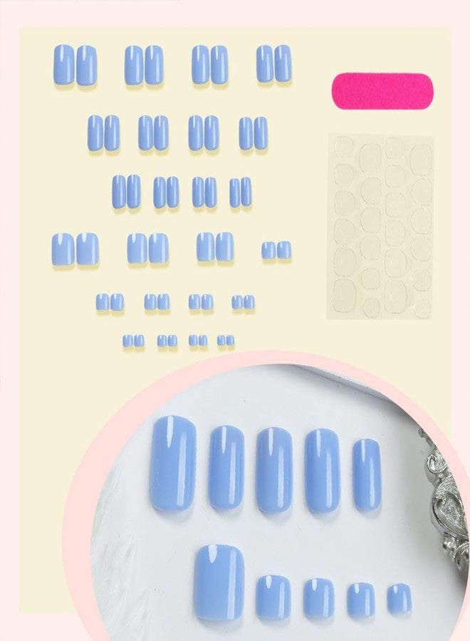 HJKDSFD Blue Press on Nails & Toenails Set Square Shape Acrylic Fake Toe Nails Full Cover Solid Color False Nails with Designs Sky Blue Short Glue on Toenails Summer Manicure Art for Women 48 Pcs - Image 3