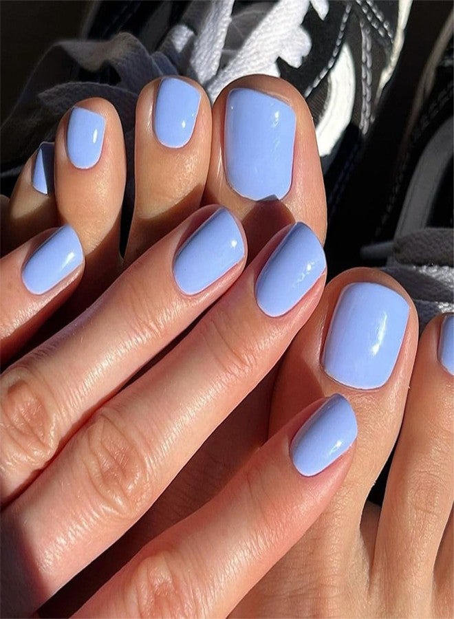 HJKDSFD Blue Press on Nails & Toenails Set Square Shape Acrylic Fake Toe Nails Full Cover Solid Color False Nails with Designs Sky Blue Short Glue on Toenails Summer Manicure Art for Women 48 Pcs - Image 1