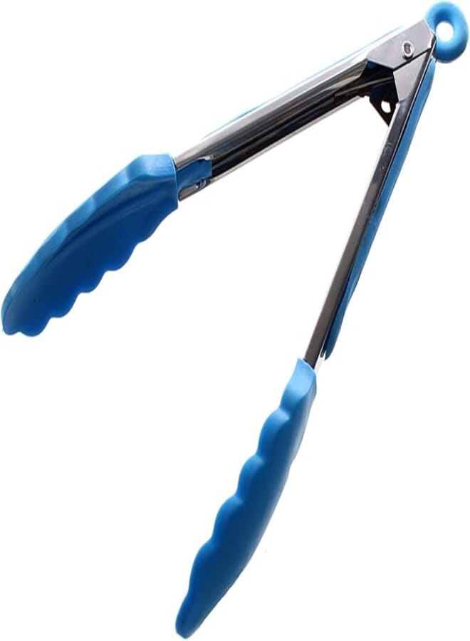 Spaceshoop Silicone Tongs with Stainless Steel Handle - Blue & Silver