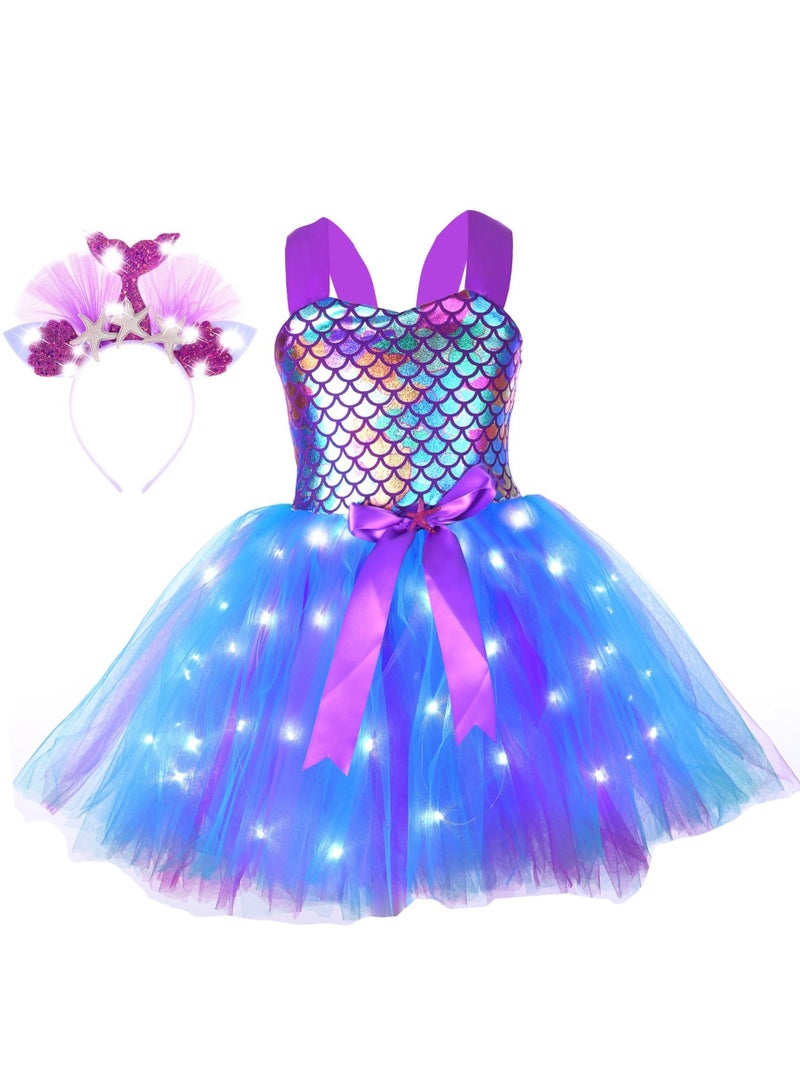 GUDOO فتاة حورية البحر الفستان الأميرة مع أضواء LED ارتدي الهدية الأميرة الفستان هدية عيد الميلاد 5 إلى 8 سنوات XL. - Image 1