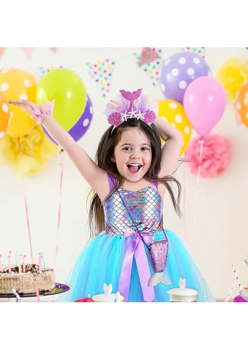 GUDOO فتاة حورية البحر الفستان الأميرة مع أضواء LED ارتدي الهدية الأميرة الفستان هدية عيد الميلاد 5 إلى 8 سنوات XL. - Image 3