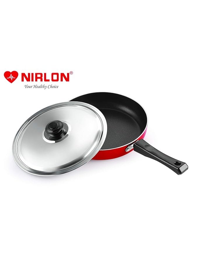 NIRLON Aluminium Non Stick Gas Compatible Kitchen Cooking Utensil Item 2 Pcs Combo Set of Fry Pan with lid-3.2 LTR & Grill Pan-24.5cm (Color-Red) - Image 4