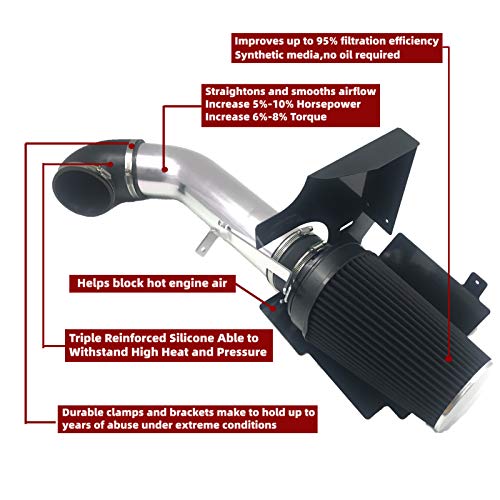 OBUYTO 4 Inch Performance Cold Air Intake Filter Kit with Heat Shield for 99-06 GMC/Chevy V8 4.8L 5.3L 6.0L Silverado 1500 2500 3500 (Silver & Black) - Image 2