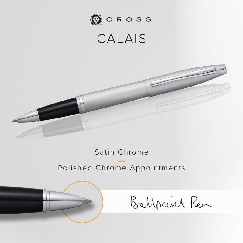 Cross Calais Refillable Rollerball Pen Presented in a Luxury Gift Box - Medium Point, Black Ink, Satin Chrome - Image 2
