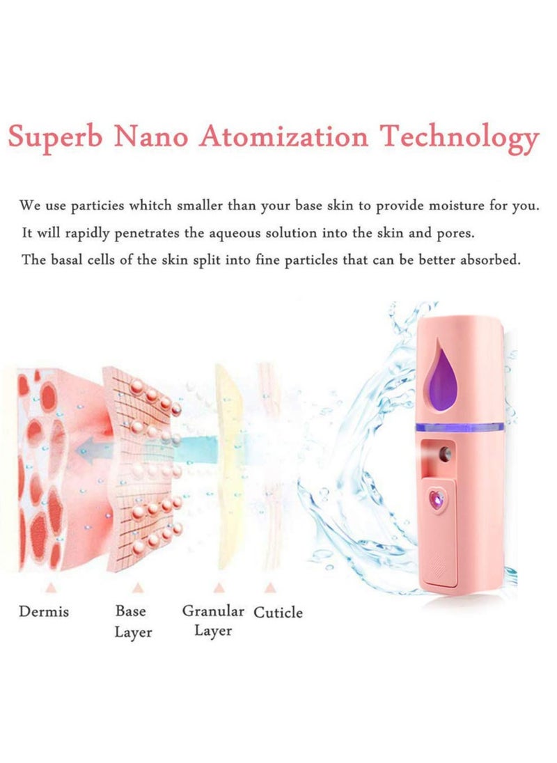 Generic - Portable Nano Facial Mister Mini Facial Steamer Atomization Eyelash Extensions with Mirror & 20ml Visual Water Tank (Pink) - Image 1
