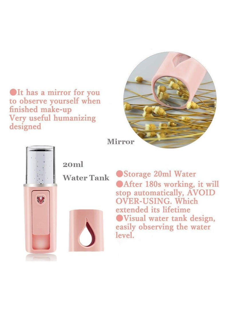 Generic - Portable Nano Facial Mister Mini Facial Steamer Atomization Eyelash Extensions with Mirror & 20ml Visual Water Tank (Pink) - Image 1