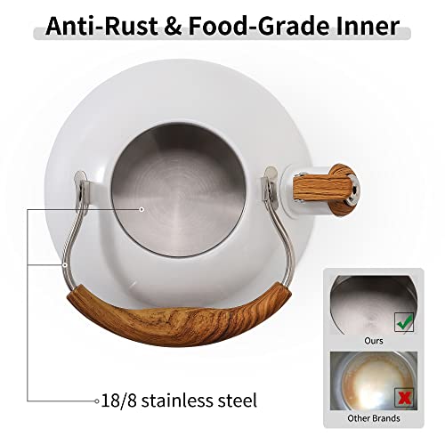 LONFFERY Tea Kettle, 2.5 Quart Whistling Tea Kettle, Tea Pots for Stove Top Food Grade Stainless Steel with Wood Pattern Folding Handle - White - Image 5