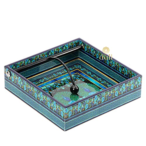 DULI Handmade Decorative Tissue Holder for Table in MDF (19x19cm) - Napkin Holders for Dining Table Napkins Stand Fancy Tissue Paper Holder for Office Desk Tissue Dispenser (Blue Moroccan) - Image 1
