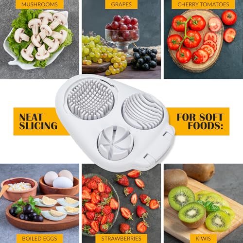 CraftyCrocodile Egg Slicer for Hard Boiled Eggs - 3 Slice Modes Egg Cutter, Heavy Duty, Stainless Steel Dicer - Kitchen Chopper Tool for Strawberry, Mushroom, Grape, Cherry Tomato - White - Image 5