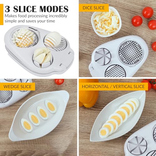 CraftyCrocodile Egg Slicer for Hard Boiled Eggs - 3 Slice Modes Egg Cutter, Heavy Duty, Stainless Steel Dicer - Kitchen Chopper Tool for Strawberry, Mushroom, Grape, Cherry Tomato - White - Image 3