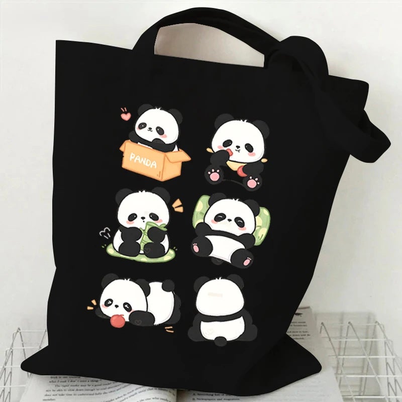 Cartoon Panda Pattern Canvas Bag Women'S Portable Multi-Functional Storage Bag Large Capacity Shopping Bag Girl'S Handbag - Image 5