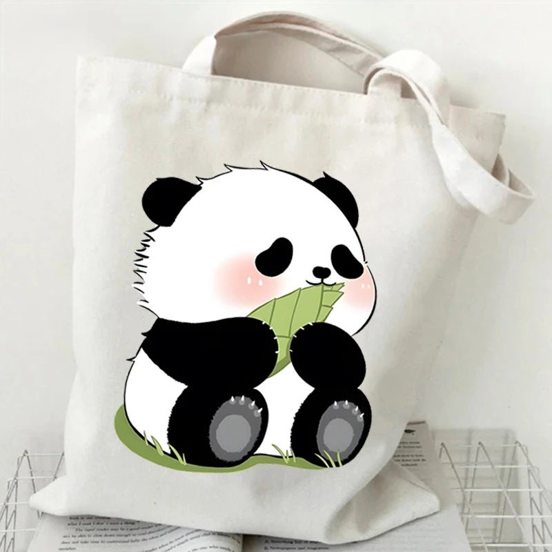 Cartoon Panda Pattern Canvas Bag Women'S Portable Multi-Functional Storage Bag Large Capacity Shopping Bag Girl'S Handbag - Image 4