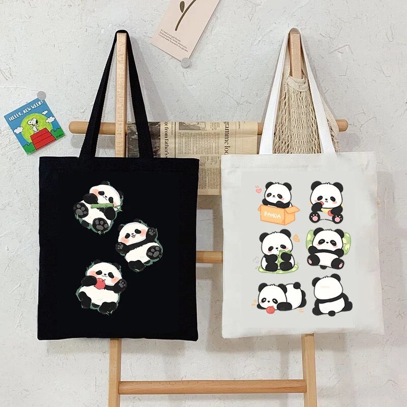 Cartoon Panda Pattern Canvas Bag Women'S Portable Multi-Functional Storage Bag Large Capacity Shopping Bag Girl'S Handbag - Image 2