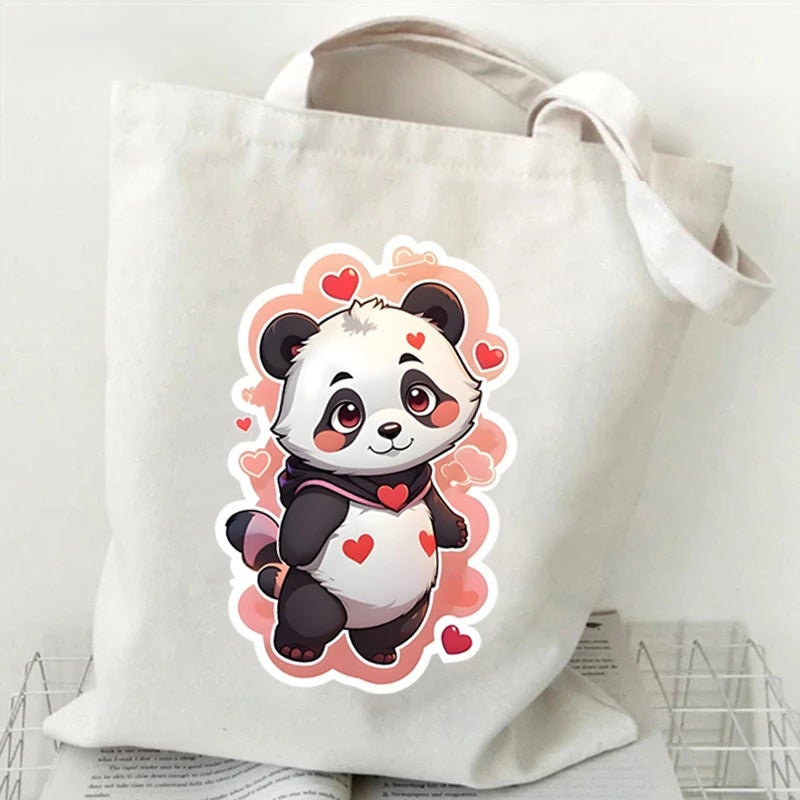 Cartoon Panda Pattern Canvas Bag Women'S Portable Multi-Functional Storage Bag Large Capacity Shopping Bag Girl'S Handbag - Image 1