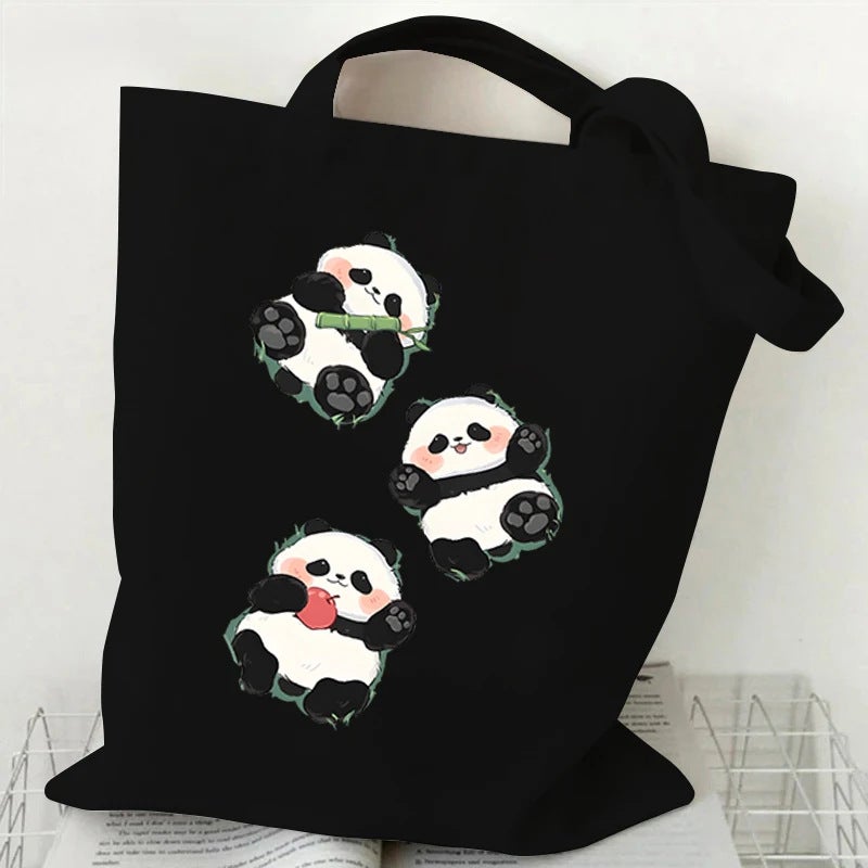 Cartoon Panda Pattern Canvas Bag Women'S Portable Multi-Functional Storage Bag Large Capacity Shopping Bag Girl'S Handbag - Image 3