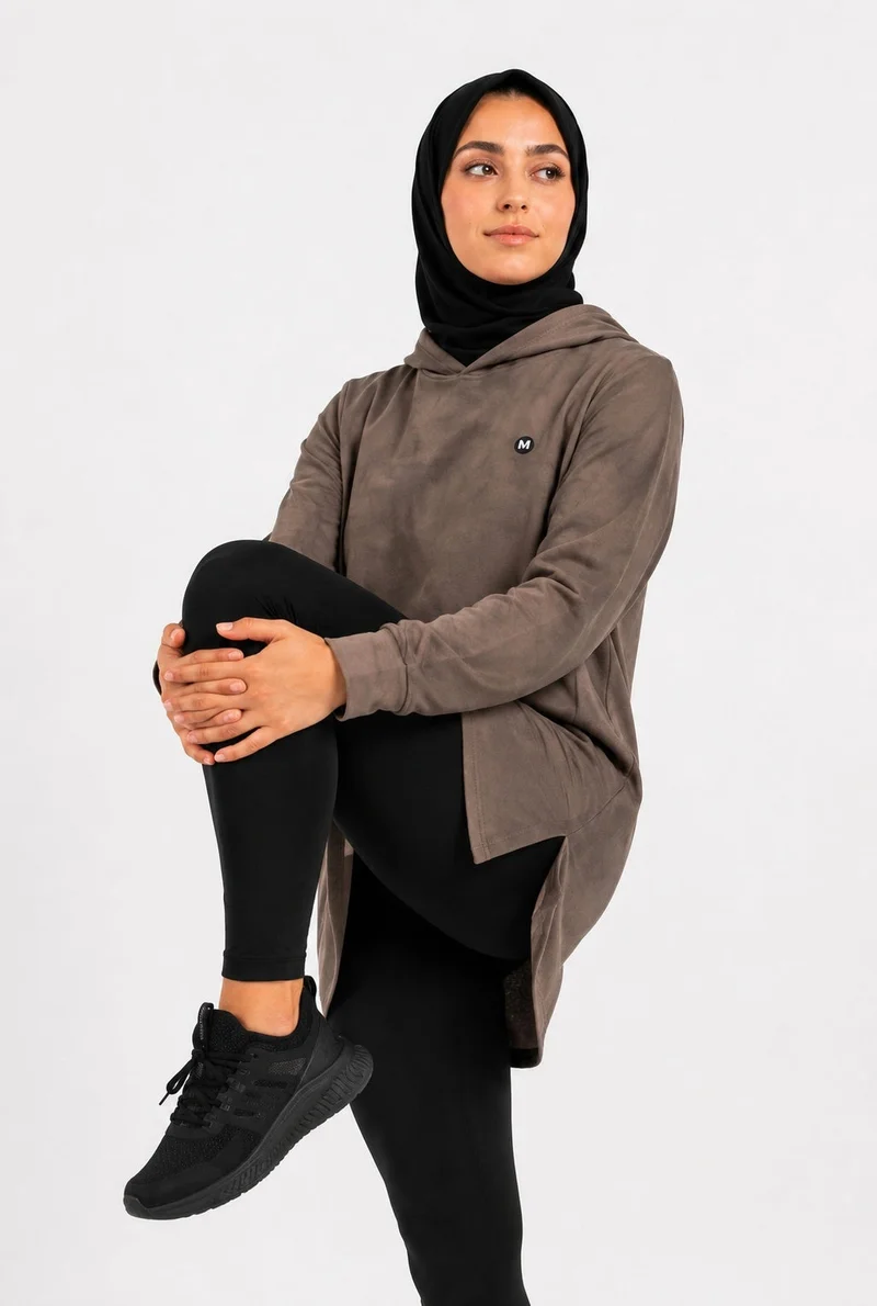 Moveletix Women's Training Top Lightweight with Hood Brown Luxe Soft