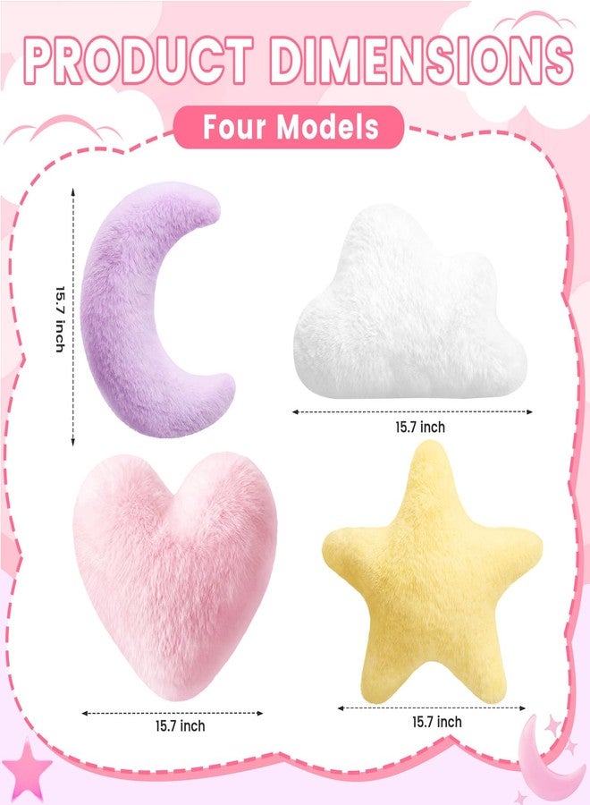 Novabright 4 Pcs Moon Star Cloud Heart Pillow 15.7 Inch Colorful Soft Plush Pillow Cute Nursery Stuffed Throw Cushion Decorative Creative Cushion for Home Baby Room Reading Nook Decorations - Image 2