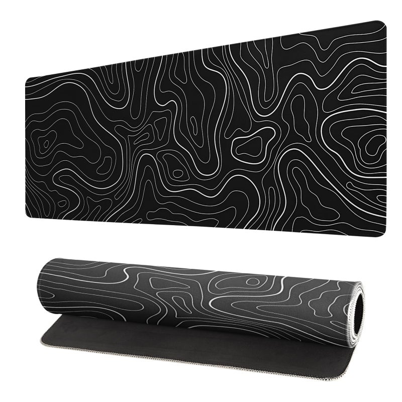 Brecoy Extended Gaming Mouse Pad, Large Gaming Mouse Waterproof with Stitched Edges, Non-Slip Desktop Pad for Home and Office, Level Up Your 31.5x11.8 Inchâ€¦ (Black Topographic) - Image 1