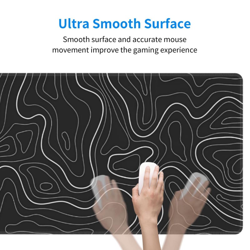 Brecoy Extended Gaming Mouse Pad, Large Gaming Mouse Waterproof with Stitched Edges, Non-Slip Desktop Pad for Home and Office, Level Up Your 31.5x11.8 Inchâ€¦ (Black Topographic) - Image 4