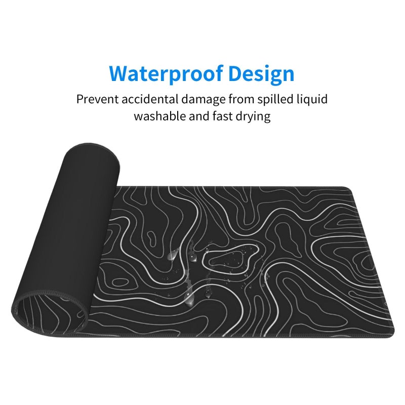 Brecoy Extended Gaming Mouse Pad, Large Gaming Mouse Waterproof with Stitched Edges, Non-Slip Desktop Pad for Home and Office, Level Up Your 31.5x11.8 Inchâ€¦ (Black Topographic) - Image 3