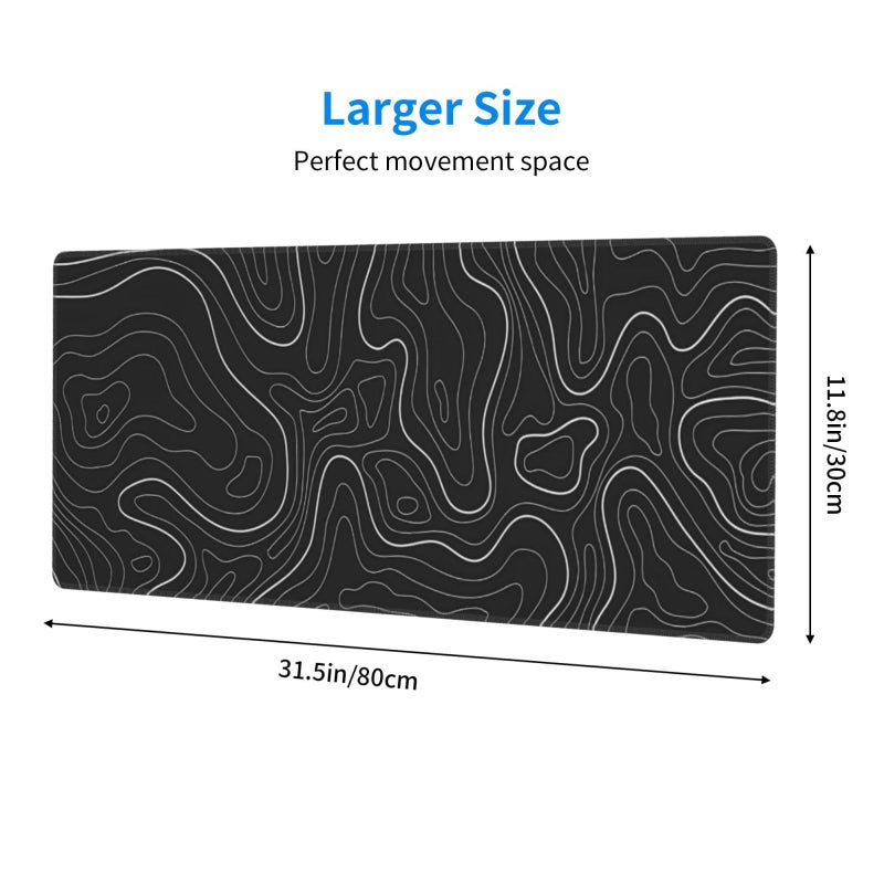 Brecoy Extended Gaming Mouse Pad, Large Gaming Mouse Waterproof with Stitched Edges, Non-Slip Desktop Pad for Home and Office, Level Up Your 31.5x11.8 Inchâ€¦ (Black Topographic) - Image 2