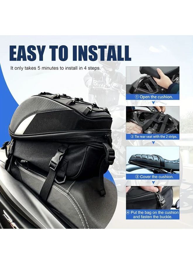 Dual Use Motorcycle Tail Bag 5 81 10 04gal Faux Leather Rear Seat Helmet Backpack with Storage Pockets Reflective Straps for Dirt Pit Street Bike Motorbike Black - Image 4