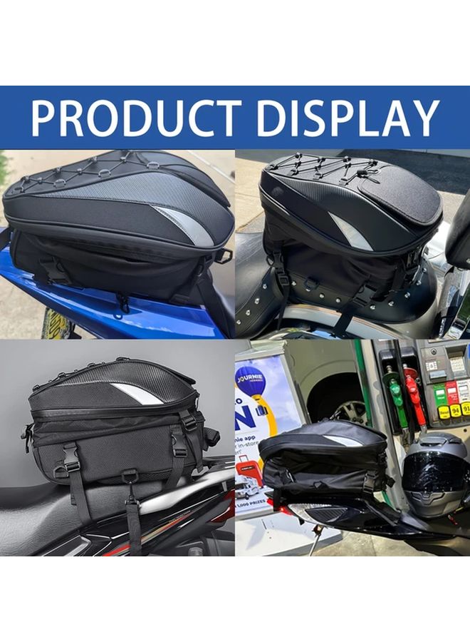 Dual Use Motorcycle Tail Bag 5 81 10 04gal Faux Leather Rear Seat Helmet Backpack with Storage Pockets Reflective Straps for Dirt Pit Street Bike Motorbike Black - Image 3