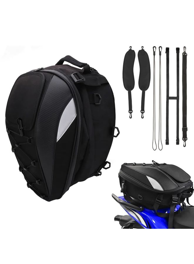 Dual Use Motorcycle Tail Bag 5 81 10 04gal Faux Leather Rear Seat Helmet Backpack with Storage Pockets Reflective Straps for Dirt Pit Street Bike Motorbike Black - Image 1