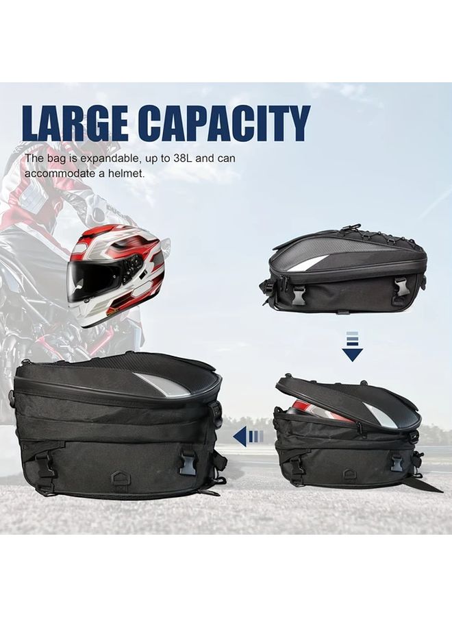 Dual Use Motorcycle Tail Bag 5 81 10 04gal Faux Leather Rear Seat Helmet Backpack with Storage Pockets Reflective Straps for Dirt Pit Street Bike Motorbike Black - Image 5