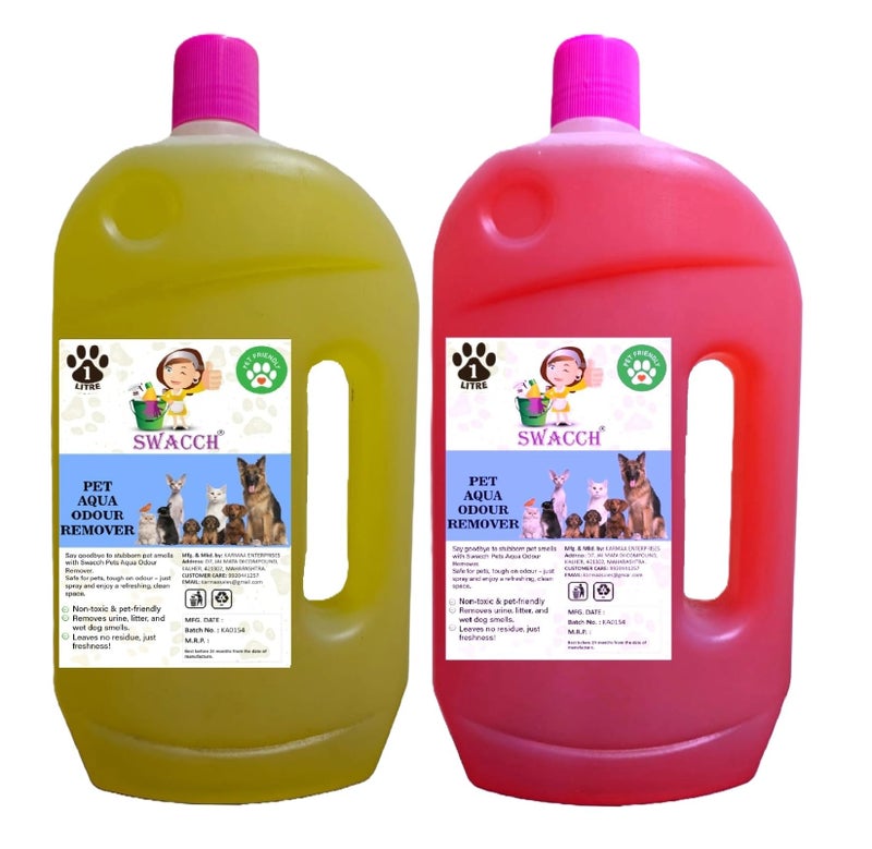 swacch Pet Aqua Odour Remover Liquid I Pet Safe Deodorizer for Home & Pet Areas I 1 Litre Combo Pack of 2 Lemon & Rose - Image 1