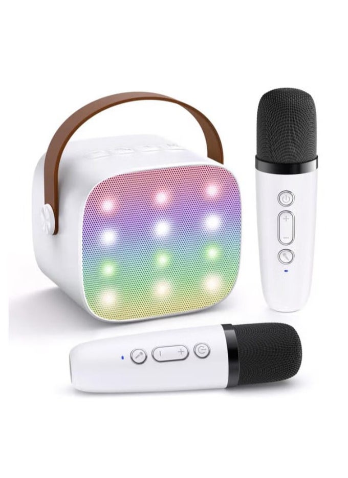 YLL Mini Karaoke Machine for Kids and Adults, Portable Bluetooth Speaker with 2 Wireless Microphones, Birthday Gift Toys for Girls 4, 5, 6, 7, 8, 9, 10, 11, 12+ Years Old Kids Toddlers and Teens (White)  - Image 1