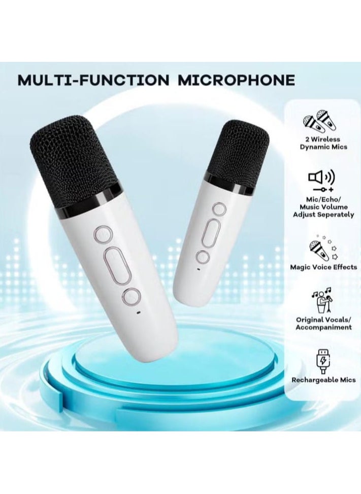 YLL Mini Karaoke Machine for Kids and Adults, Portable Bluetooth Speaker with 2 Wireless Microphones, Birthday Gift Toys for Girls 4, 5, 6, 7, 8, 9, 10, 11, 12+ Years Old Kids Toddlers and Teens (White)  - Image 2