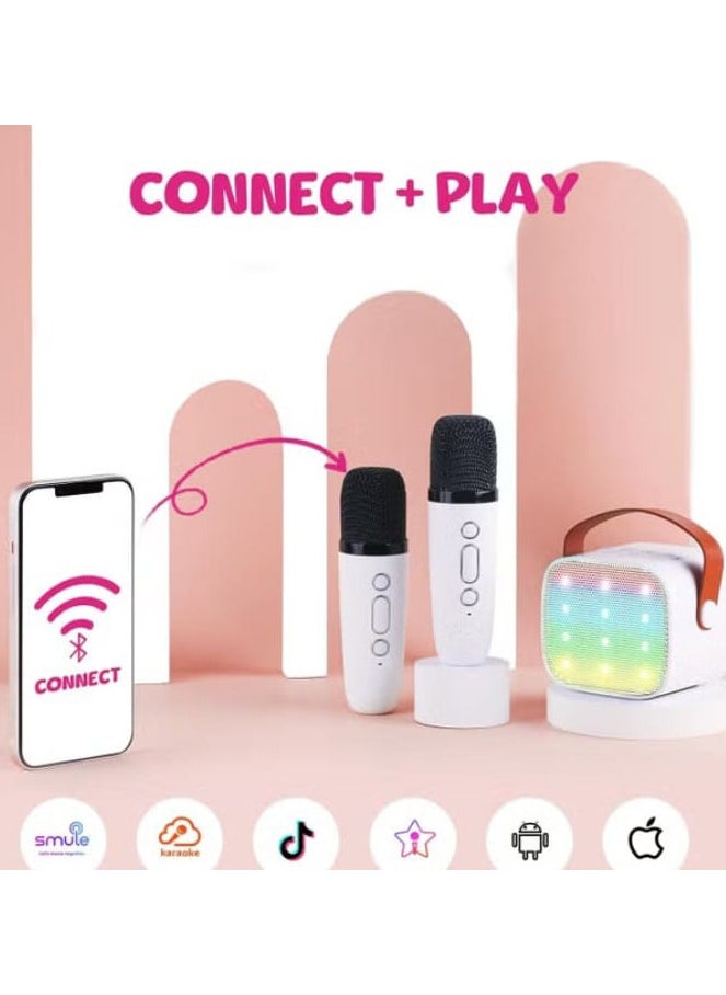 YLL Mini Karaoke Machine for Kids and Adults, Portable Bluetooth Speaker with 2 Wireless Microphones, Birthday Gift Toys for Girls 4, 5, 6, 7, 8, 9, 10, 11, 12+ Years Old Kids Toddlers and Teens (White)  - Image 3