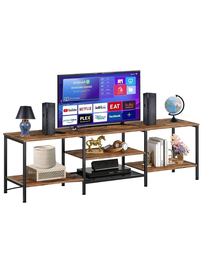 إيه جي دي حامل تلفزيون متعدد الوظائف بتصميم مفتوح لغرفة المعيشة،  180*40*52 سم يدعم شاشات تلفزيون حتى 75 بوصة، إطار معدني وأرفف لعرض وتخزين الأغراض المختلفة / لون بني - Image 1