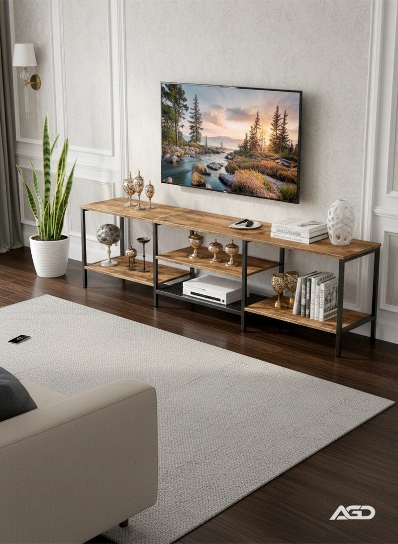 AGD Multifunctional TV Stand Open Design for Living Room, Supports TV Screens Up to 75 Inch, Metal Frame and Shelves for Displaying and Storing Various Items/Brown - Image 4