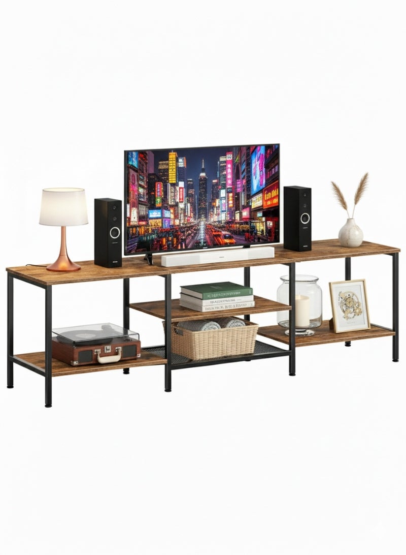 AGD Multifunctional TV Stand Open Design for Living Room, Supports TV Screens Up to 75 Inch, Metal Frame and Shelves for Displaying and Storing Various Items/Brown - Image 1