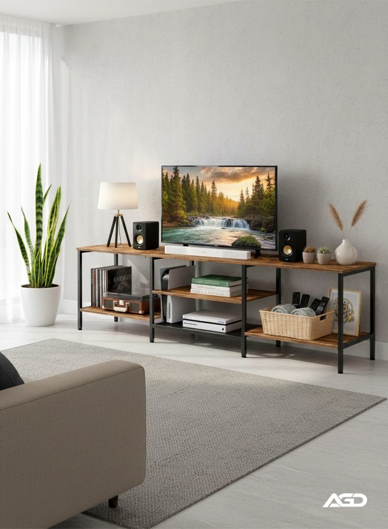 AGD Multifunctional TV Stand Open Design for Living Room, Supports TV Screens Up to 75 Inch, Metal Frame and Shelves for Displaying and Storing Various Items/Brown - Image 3