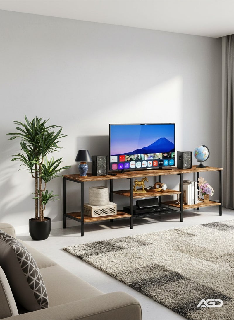 AGD Multifunctional TV Stand Open Design for Living Room, Supports TV Screens Up to 75 Inch, Metal Frame and Shelves for Displaying and Storing Various Items/Brown - Image 5