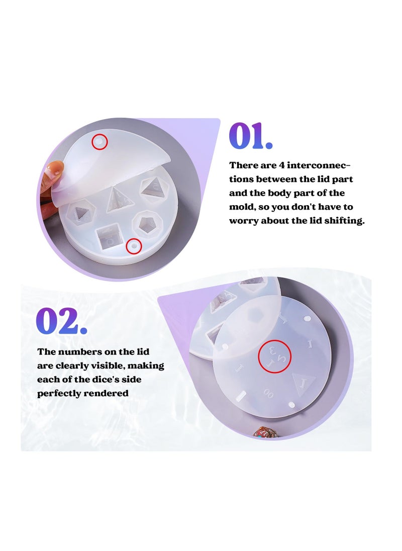 Y&D - Dice Molds for Resin, Integrated DND Resin Mold with 7 Standard Polyhedral Sharp Edge Cavities, Easy to Making Silicone Epoxy DIY Dices Making,Level Up Your Tabletop Gaming - Image 1