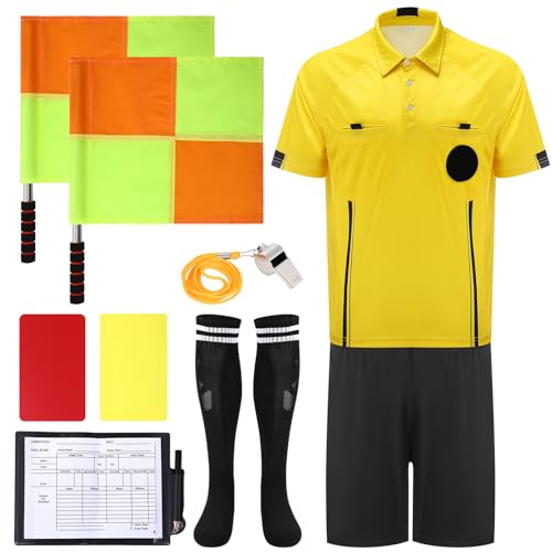 ZhouBoat 7PCs Soccer Kit Adult Referee Jersey Cards Whistle Socks Flags Costume M - Image 1