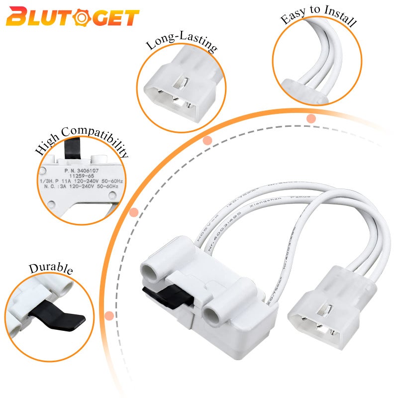 Blutoget 3406107 WP3406107 Dryer Door Switch by Blutoget 3Pack - Fit for Whirlpool Maytag Kenmore Dryers AED4475TQ1 MEDC400VW0 AGD4475TQ1 NED4700YQ1 NED4600YQ1 WED4800XQ0 - Replaces AP6008561 3405100 3405101 - Image 2