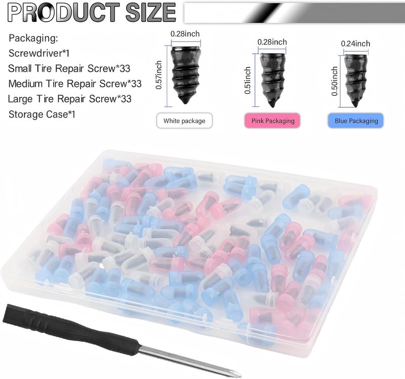 Turcee 100PCS Car Screw Tire Plug Kit,Portable Car Screw in Tire Plugs Kit with Screwdriver,3 Sizes of Cars Tires Plugs Screws Type as Tires Repair Kits for Temporary Self-Service Repairs - Image 2