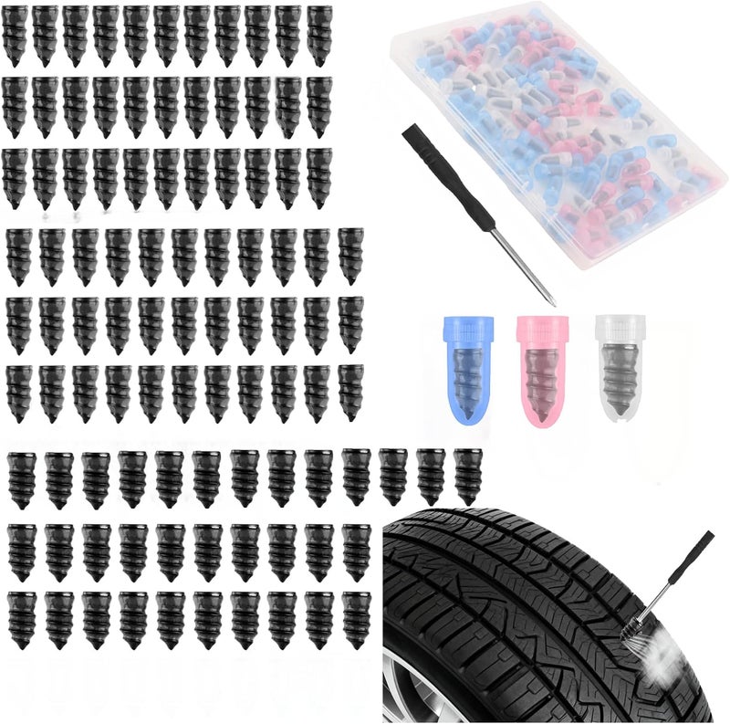 Turcee 100PCS Car Screw Tire Plug Kit,Portable Car Screw in Tire Plugs Kit with Screwdriver,3 Sizes of Cars Tires Plugs Screws Type as Tires Repair Kits for Temporary Self-Service Repairs - Image 1