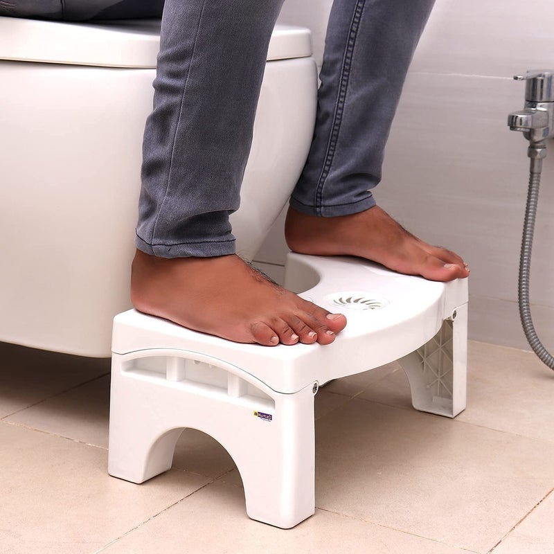 KREZON 7 Folding Squatting Toilet Stool Plastic NonSlip Foldable Bathroom Stools Toilet Step Stool Kids Comfortable Squat Aid Stool with Aromatherapy Clean Toilet Air - Image 2