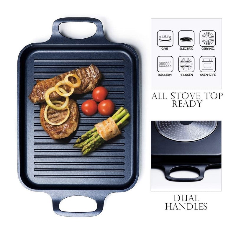 S·KITCHN Nonstick Grill Pan, Induction Stove Top Grill Plate, Glass Grilling Pan for Indoor, Gas Range Grill Panel/Skillet - Image 3