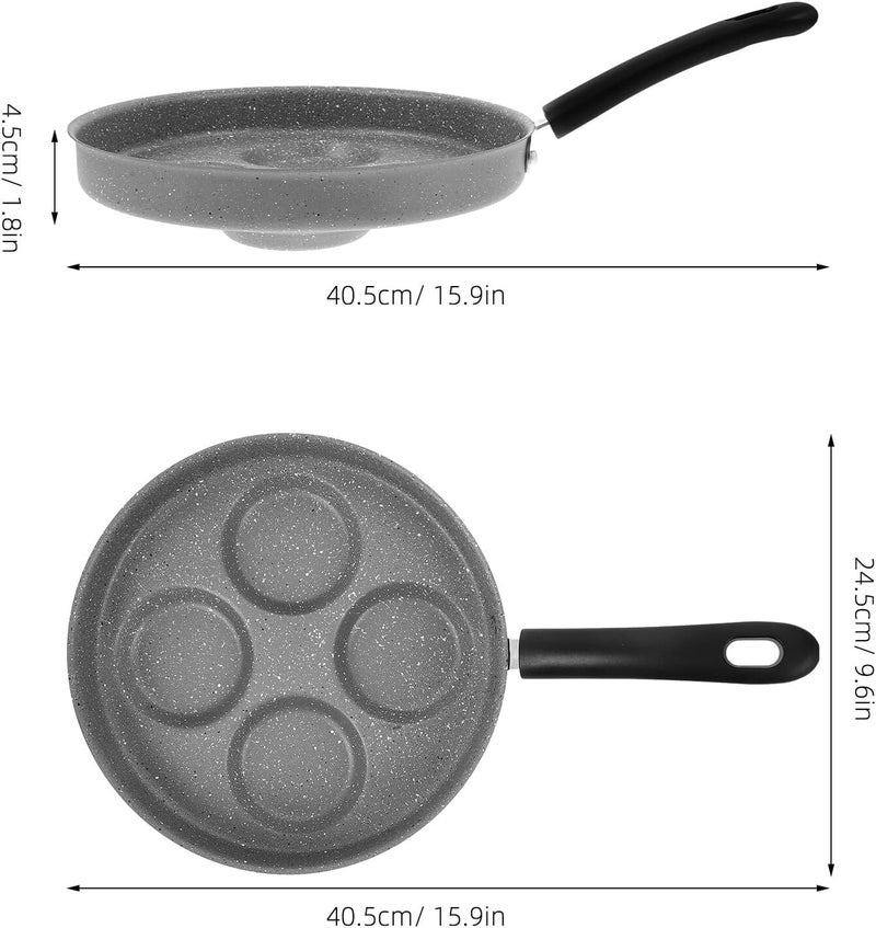 Nonstick 24cm Egg Frying Pan 4-hole Pancake Pan Gray Multifunctional Small Omelet for Gas and Induction Cookers Breakfast Cooking - Image 2