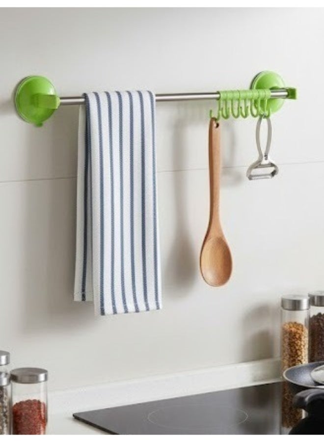 شماعة وحامل مناشف 2 في 1 للحمام والمطبخ | تثبيت قوي وفوري بتقنية الشفط (بدون حفر) | 6 خطافات تعليق إضافية | تصميم  أنيق مقاوم للصدأ متعدد الالوان| حل تخزين مثالي سهل النقل وإعادة التثبيت. - Image 1