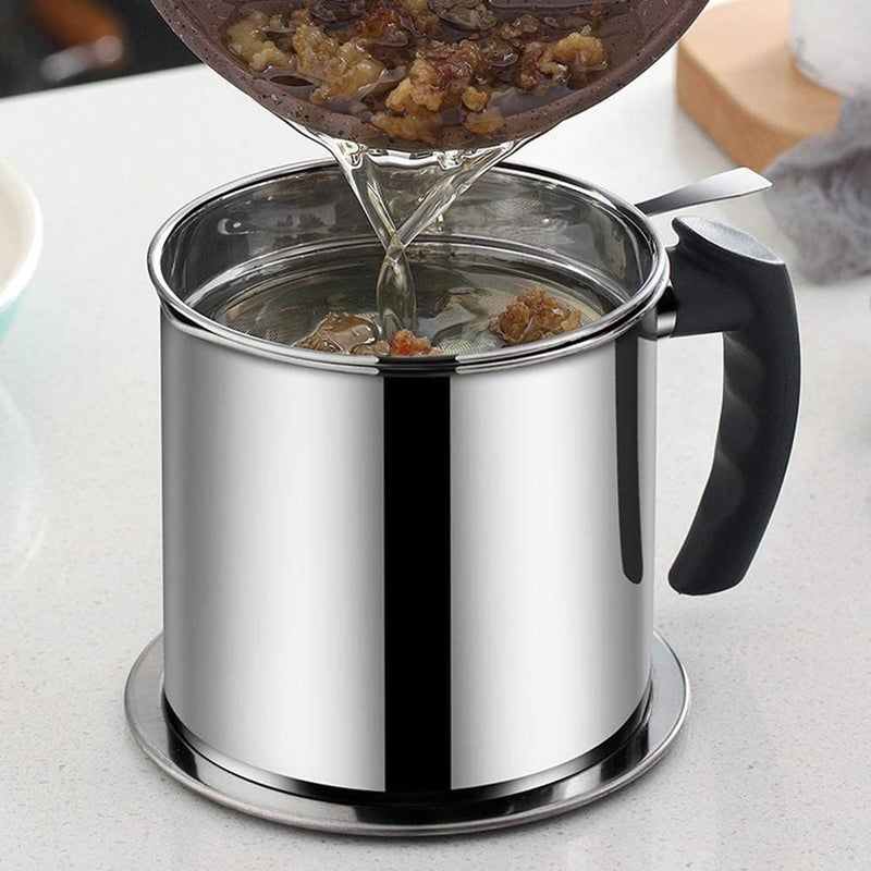SWEEVAN Oil Strainer Pot Grease Can Stainless Steel Cooking Grease ContainerReuse Oil Storage Best Oil Shaver Can Container with Removable Filter AntiScalding Handheld Lid for Cooking Oil - Image 2