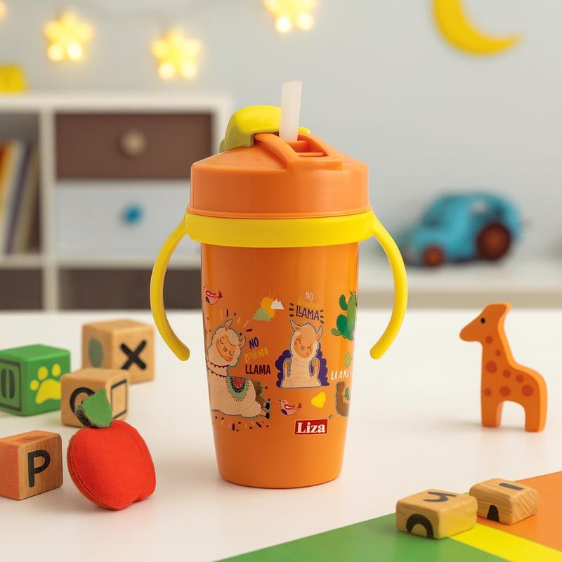 Nabhya Snoozy Stainless Steel Sipper Water Bottle, BPA-Free Multi Cartoon Design Baby Sipper Kids Water Bottle with Straw and Both Side Handle Sipper Bottle for Kids (Orange) - Image 4